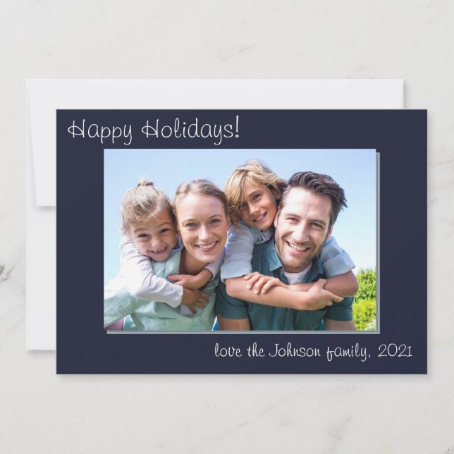 Photo Modern Simple Family Glad helg Blue Julkort (Framsida)
