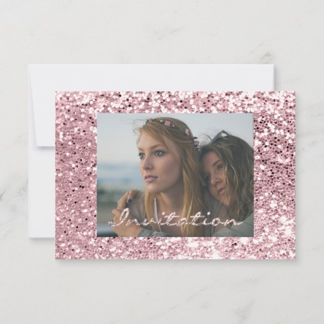 Photo Möhippa Ro Glitter Rosa Studenten Inbjudningar (Baksida)