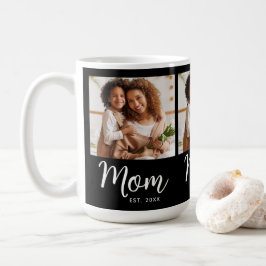 Photo Mom Established Date Black White Script Gift Kaffemugg