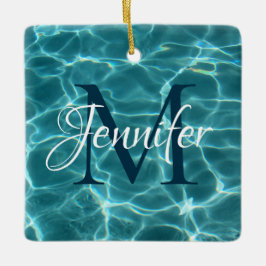 Photo Monogram från Aqua Teal och White Swimming B Julgransprydnad Keramik