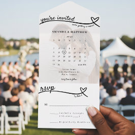 Photo Monogram Heart Line White Calendar Bröllop