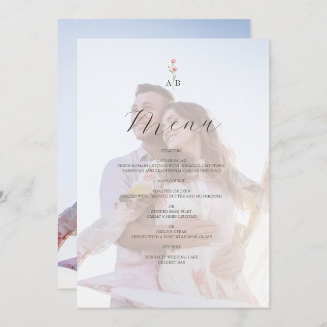 Photo Monogram Wedding Menu Meny (Fram/baksida)