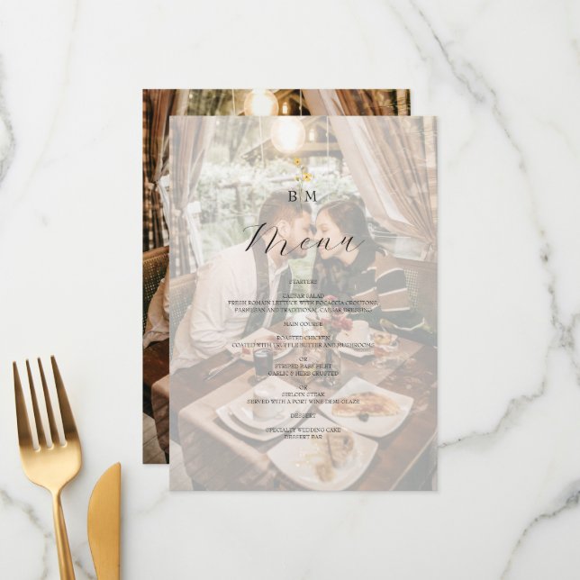 Photo Monogram Wedding Meny (Fram/Back In Situ)