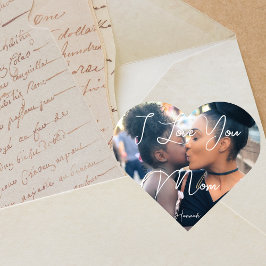 Photo Mors dag Gift Namn on Snyggt Keepsaké Hjärtformat Klistermärke