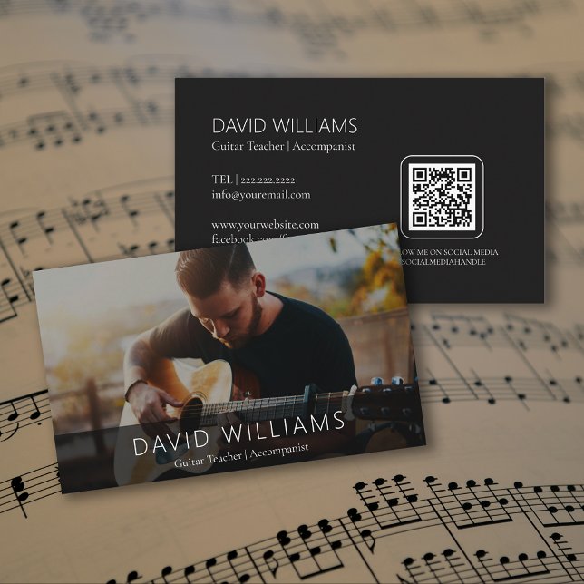 Photo Music Teacher Singer Songwriter QR Code Visitkort (Photo Music Teacher Singer Songwriter QR Code Business Card)