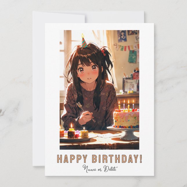 *PHOTO NAME Birthday Cake ANIME Girl  Inbjudningar (Framsida)