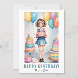 *PHOTO NAME Birthday Card Girl Cake Inbjudningar