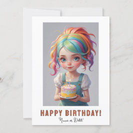 *PHOTO NAME Birthday Girl Cake Red Blue Hair Inbjudningar