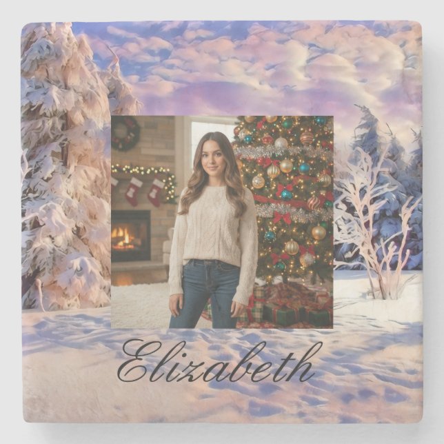 Photo Name Winter Scenery Purple Pink Watercolor  Stenunderlägg (Framsidan)