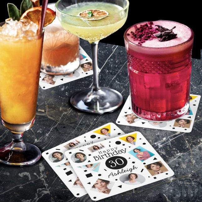 Photo Namn 30års födelsedag Underlägg Papper Kvadrat (Skapare uppladdad)