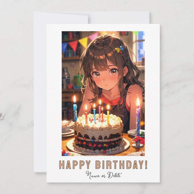 *PHOTO NAMN Birthday Cake ANIME Young Girl Inbjudningar (Framsida)