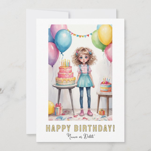 *PHOTO NAMN Birthday Card Girl - Cakes Inbjudningar (Framsida)