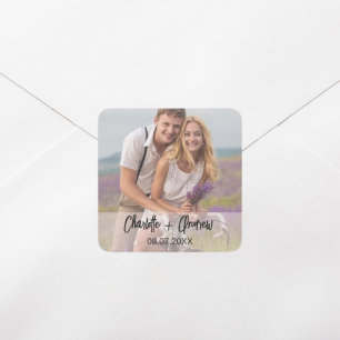 Photo namn bride groom bröllopsförmån fyrkantigt klistermärke