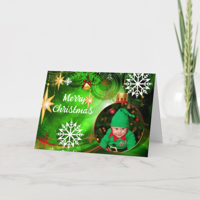 Photo & Namn Julgran Ornament Personalize Helgkort (Framsida)