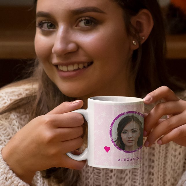 Photo namn personlig rosa julfamilj kaffemugg (Skapare uppladdad)