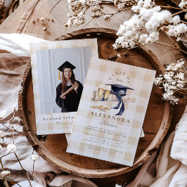 Photo Navy Blue Blommigt Studenten Inbjudningar