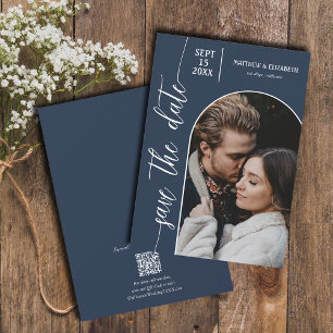Photo Navy Blue QR Code Bröllop Spara Datumet