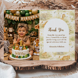 Photo Neutral Safari Wild One Floral First Birthda Tack Kort