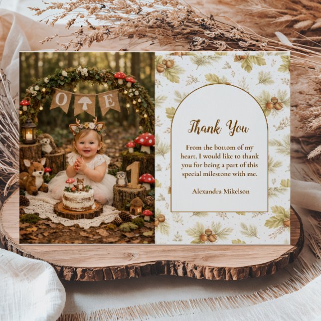 Photo Neutral Woodland Wild One Birthday Tack Kort (Skapare uppladdad)