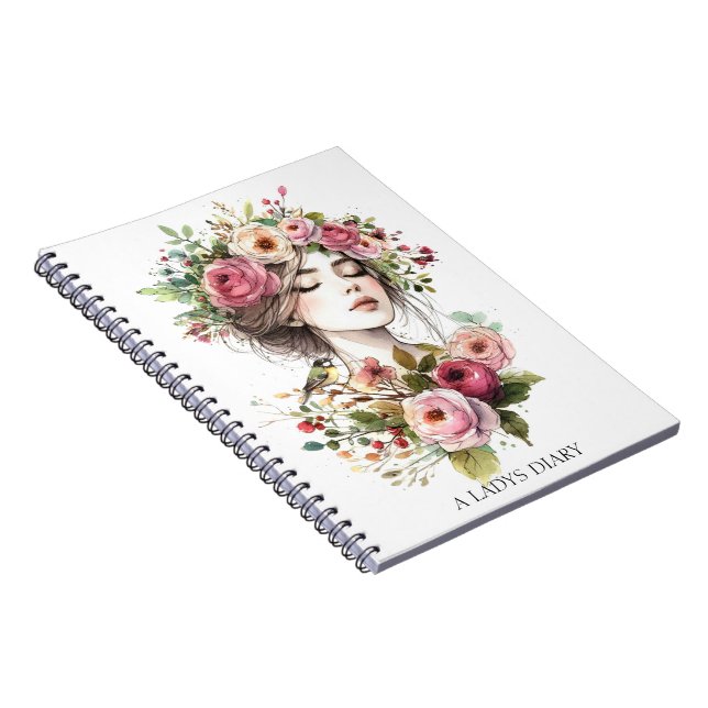 Photo Notebook Diary Women with Roses-Wreath Anteckningsbok (Högra Sidan)