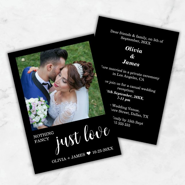 Photo Nothing Fancy Just Love Wedding Reception   Inbjudningar (Photo Black Nothing Fancy Just Love Wedding Reception Invitation)