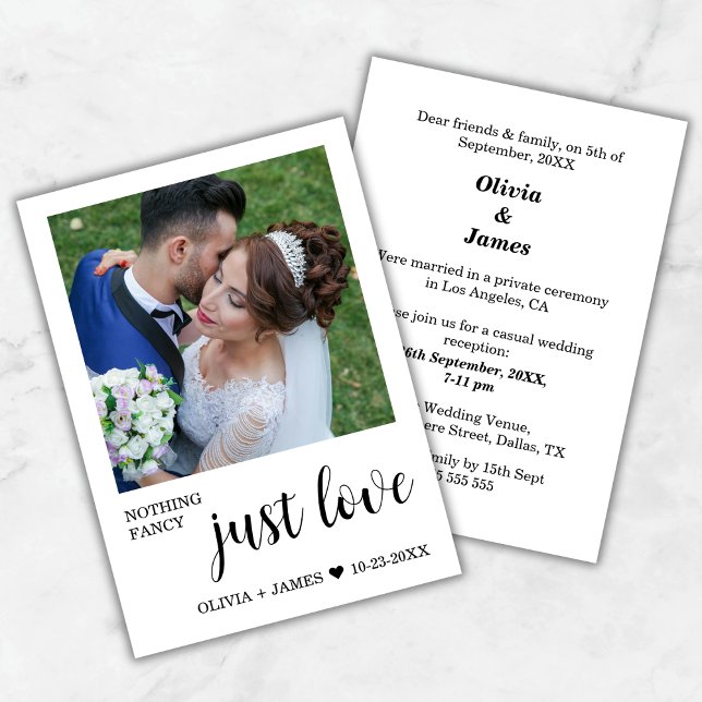 Photo Nothing Fancy Just Love Wedding Reception   Inbjudningar (Photo White Nothing Fancy Just Love Wedding Reception Invitation )