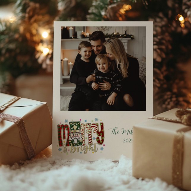 Photo Nutcracker Merry & Bright Christmas Julkort (Skapare uppladdad)