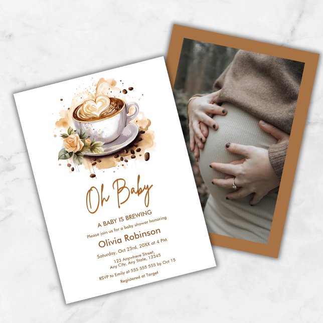 Photo Oh Baby A Baby is Brewing Coffee Baby Shower Inbjudningar (Photo Oh Baby A Baby is Brewing Coffee Baby Shower Invitation )