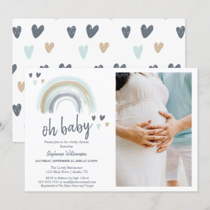 Photo Oh Baby Shower Blue Boho Rainbow Inbjudningar