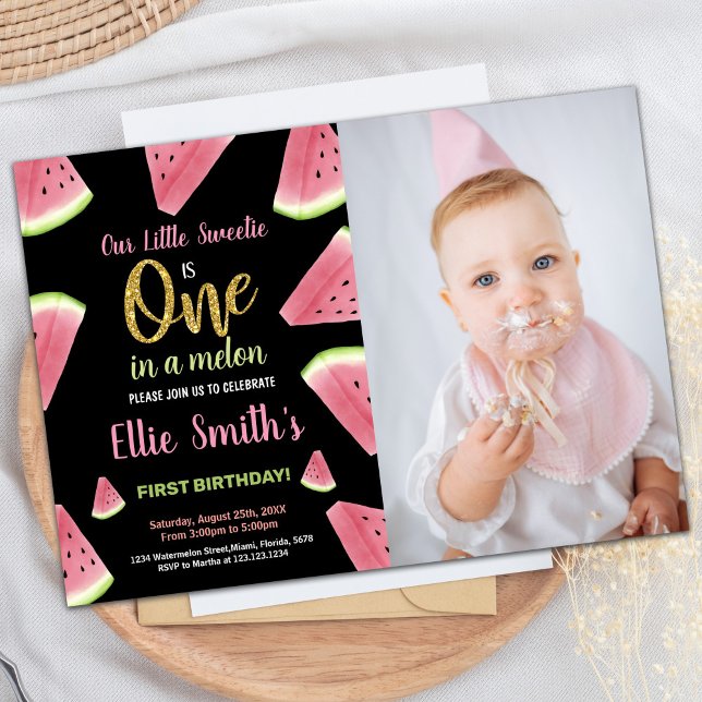Photo One Glitter Slices Watermelon Birthday Inbjudningar (Photo One Glitter Slices Watermelon Birthday Invitation)