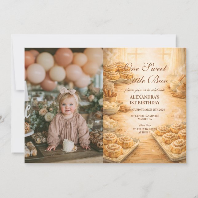 Photo One Sweet Little Bun First Birthday Inbjudningar (Framsida)
