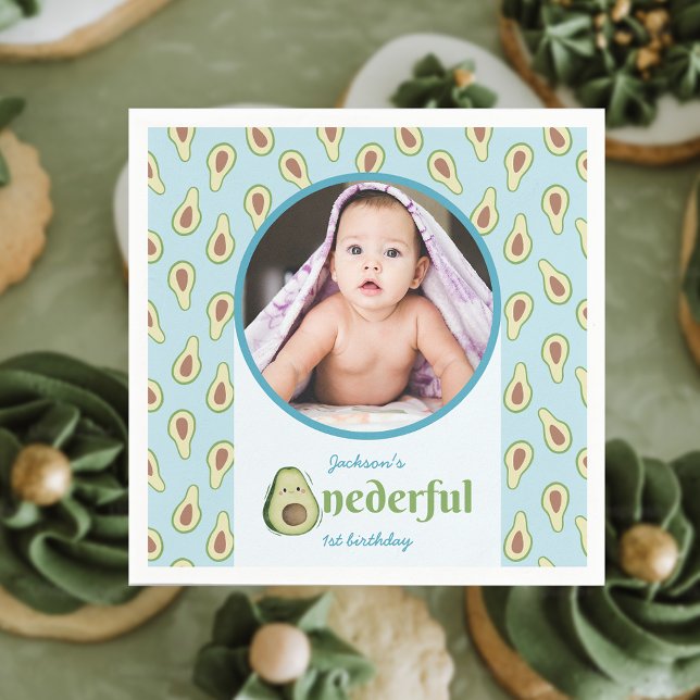 Photo Onederful Avocado 1:a födeldagen Party Pappersservett (Photo Onederful Avocado 1st Birthday Party Napkins)