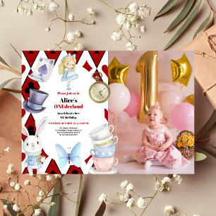 Photo Onederland Alice i Wonderland 1:a födelsedag Inbjudningar
