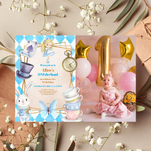 Photo Onederland Alice i Wonderland 1:a födelsedag Inbjudningar