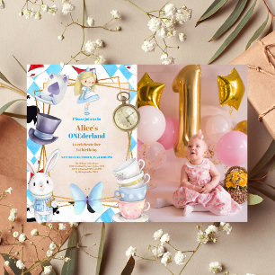 Photo Onederland Alice i Wonderland 1:a födelsedag Inbjudningar