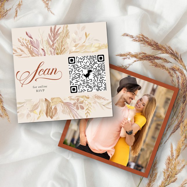 Photo Online OSA QR Code Terracotta Botanical Tilläggskort (QR Code wedding rsvp card with your photo on the back. )