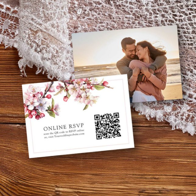 Photo Online OSA QR-kod Cherry Blommar Bröllop (Online RSVP qr code card with photo from the Cherry Blossom Wedding Collection by Darling & May)