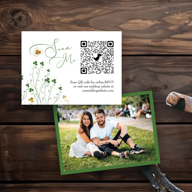 Photo Online OSA QR-kod Shamrock Wildblomma Tilläggskort (Photo RSVP with QR code from my Shamrock Wildflower wedding collection)