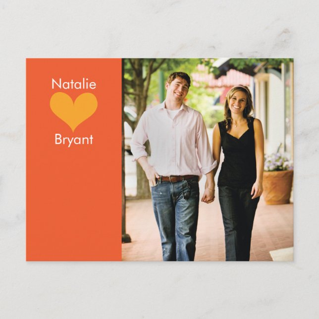 Photo Orange Heart Spara datum vykort 2 (Framsida)