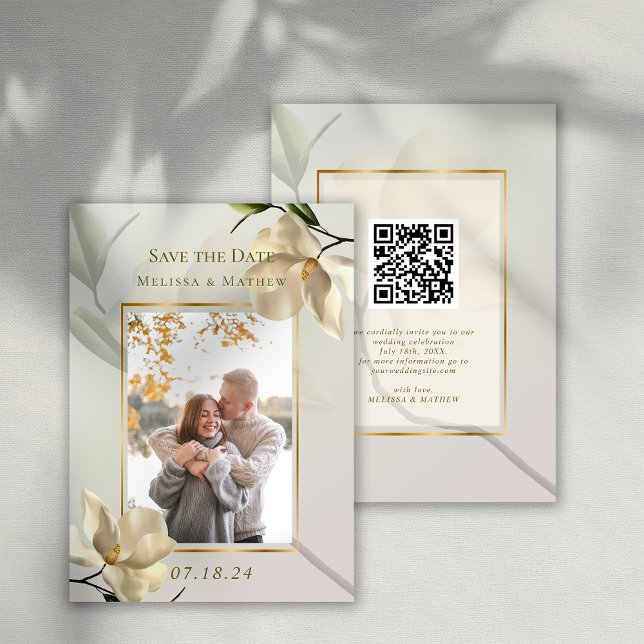 Photo Oriental Magnolia Bröllop spara datum Inbjudningar (Photo Oriental Magnolia Wedding Save the Date Invitation)