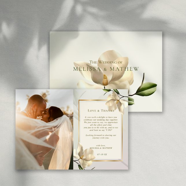Photo Oriental Magnolia Bröllop - tackkort Inbjudningar (Photo Oriental Magnolia Wedding Thank You Card)