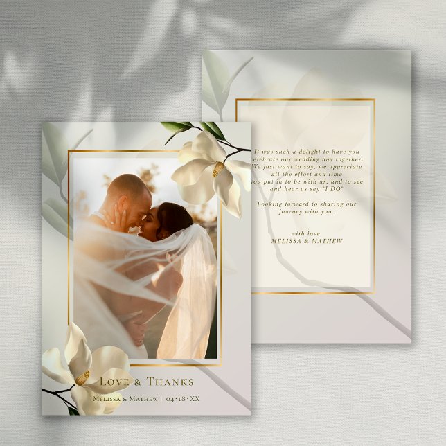 Photo Oriental Magnolia Bröllop - tackkort Inbjudningar (Photo Oriental Magnolia Wedding Thank You Card)