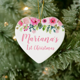 Photo Ornament Baby 1st jul Rosa Blommigt