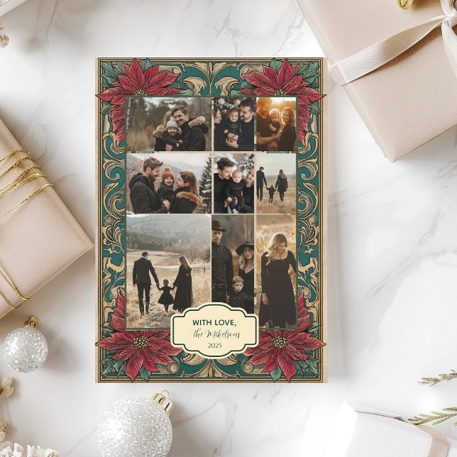 Photo Ornate Poinsettia jul Julkort (Skapare uppladdad)