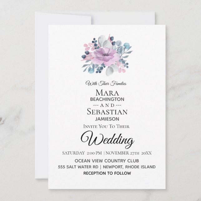 *~* Photo - OSA - QR BLOMMIGT BOUQUET Bröllop Inbjudningar (Framsida)