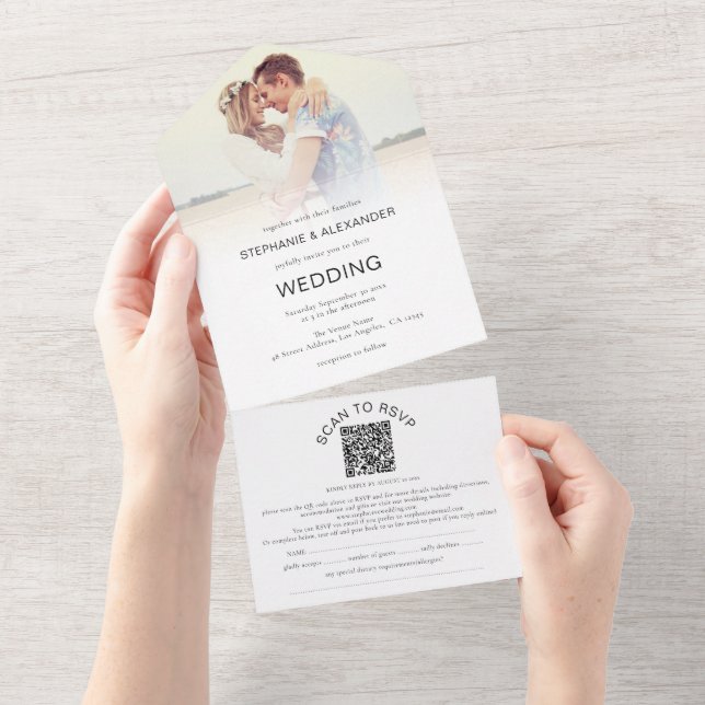 Photo Overlay Guest Namn Adress QR-kod Bröllop (Avrivbar del)