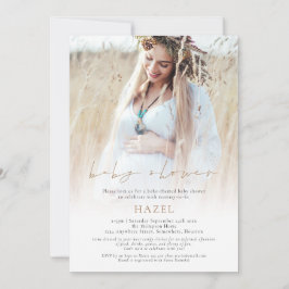 Photo Overlay Guld Script Bohemian Baby Shower Inbjudningar