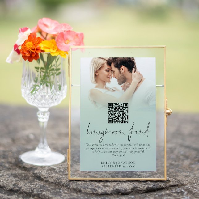 Photo Overlay Honeymoon Fund Bröllop Sage-tecken Poster (Available printed or as a digital download. Frame is for illustrative purposes only)