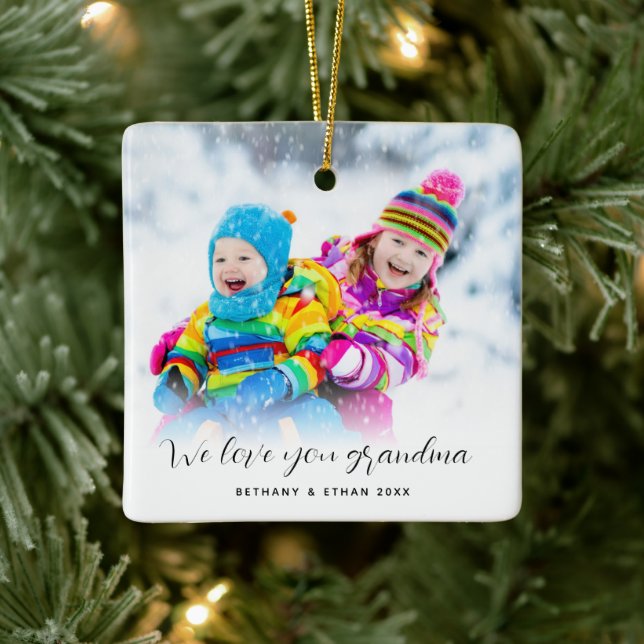 Photo Overlay Kärlek du Grandma Namn Year Julgransprydnad Keramik (Träd)