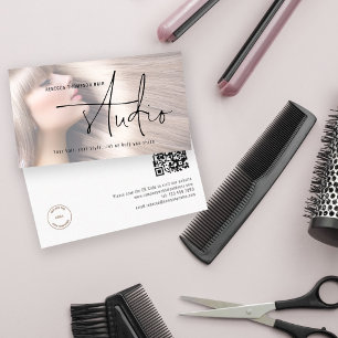 Photo Overlay Logotyp QR Code Hair Studio Visitkort